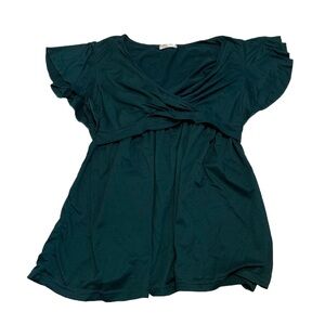 EKOUAER Teal V-Neck Ruffle Sleeve Tunic Top Size